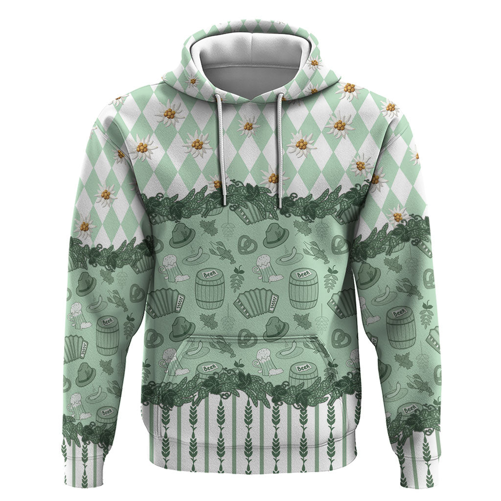 Oktoberfest Bavarian Heritage Hoodie Edelweiss Beer Festival Green Pattern