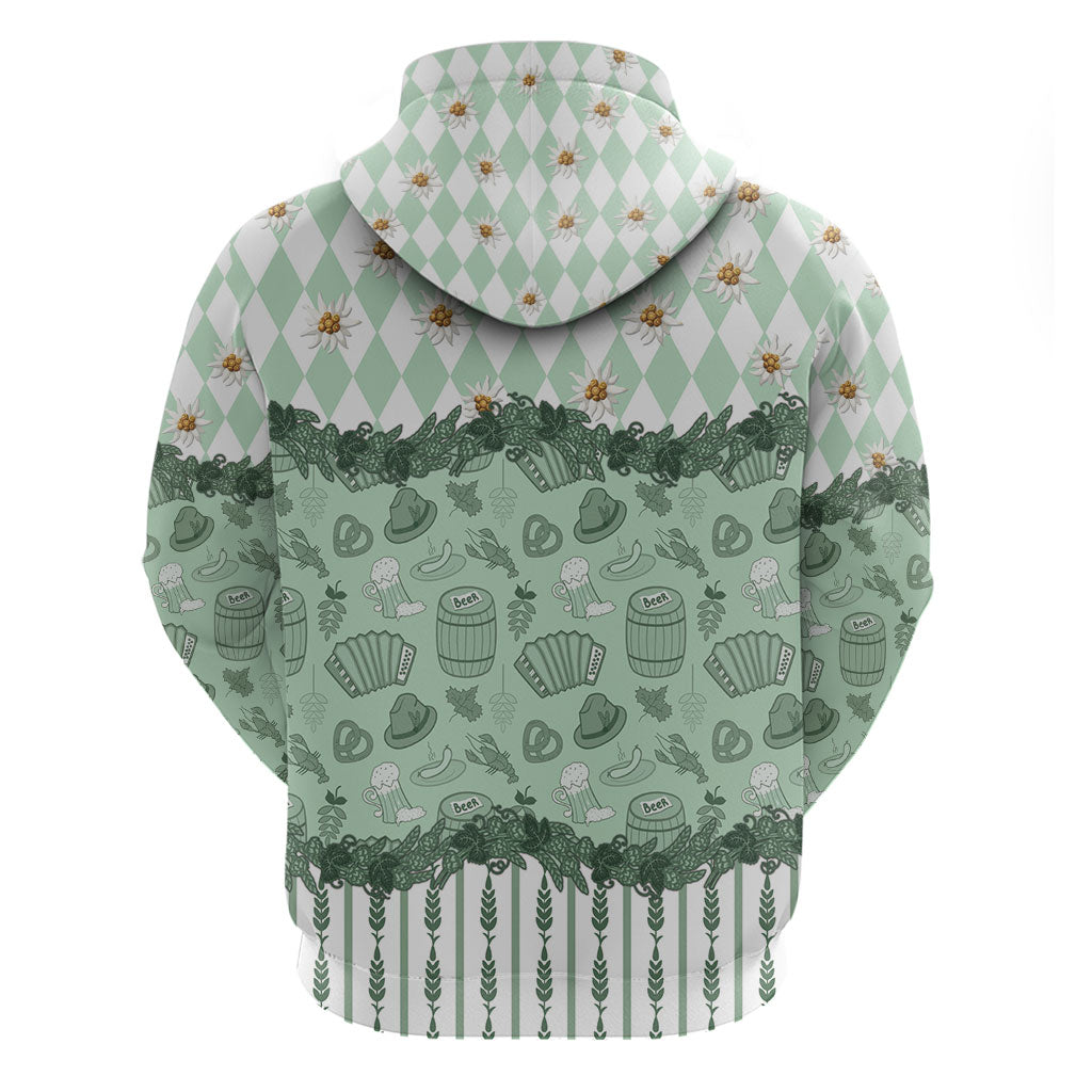 Oktoberfest Bavarian Heritage Hoodie Edelweiss Beer Festival Green Pattern