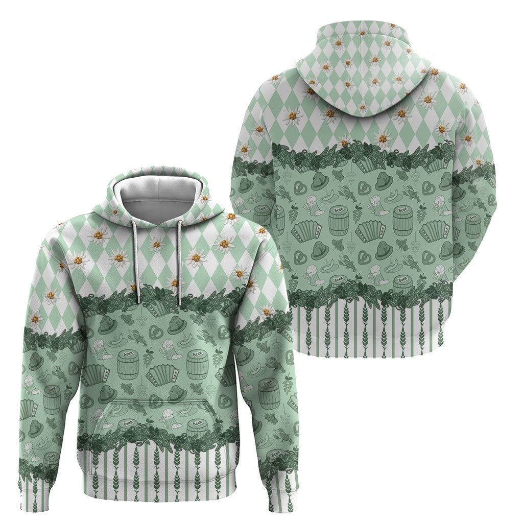 Oktoberfest Bavarian Heritage Hoodie Edelweiss Beer Festival Green Pattern