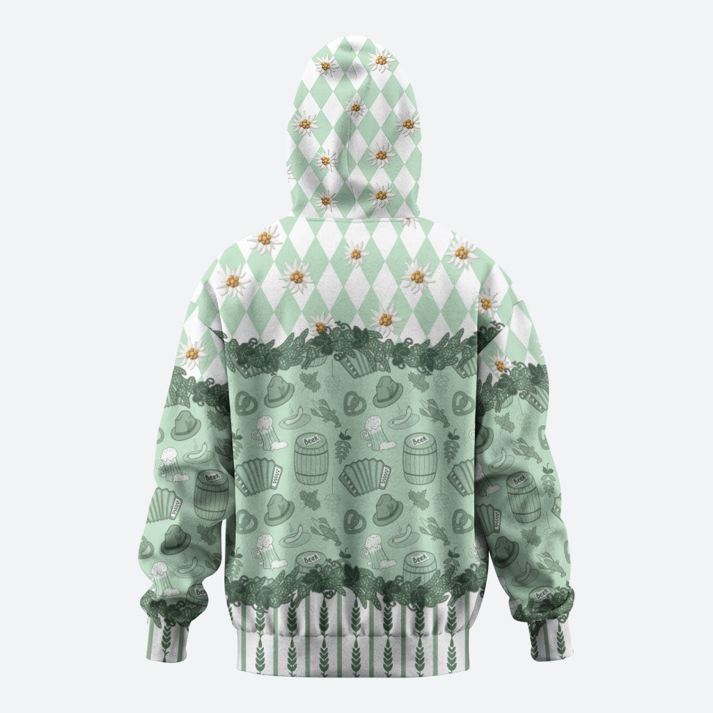 Oktoberfest Bavarian Heritage Hoodie Edelweiss Beer Festival Green Pattern