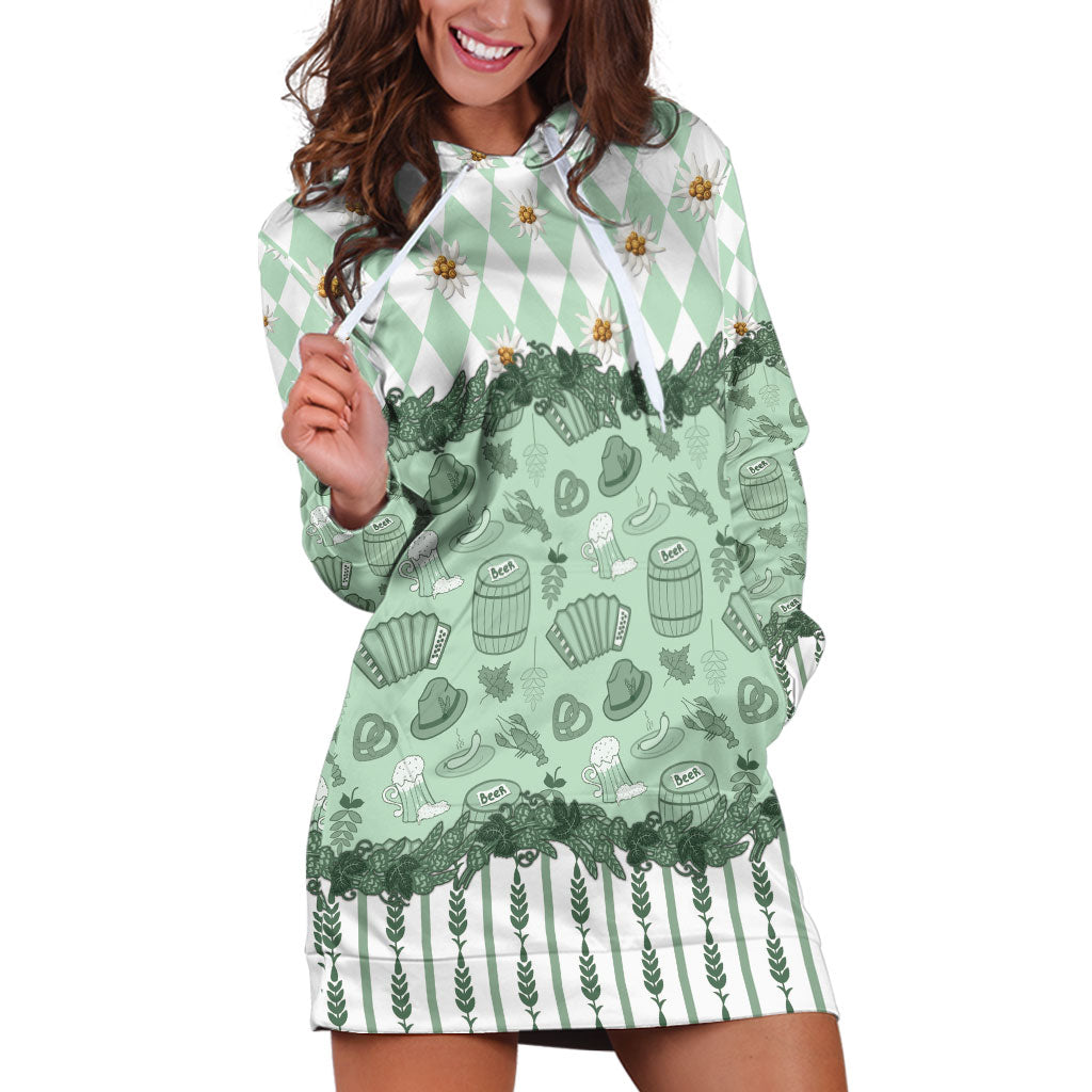 Oktoberfest Bavarian Heritage Hoodie Dress Edelweiss Beer Festival Green Pattern