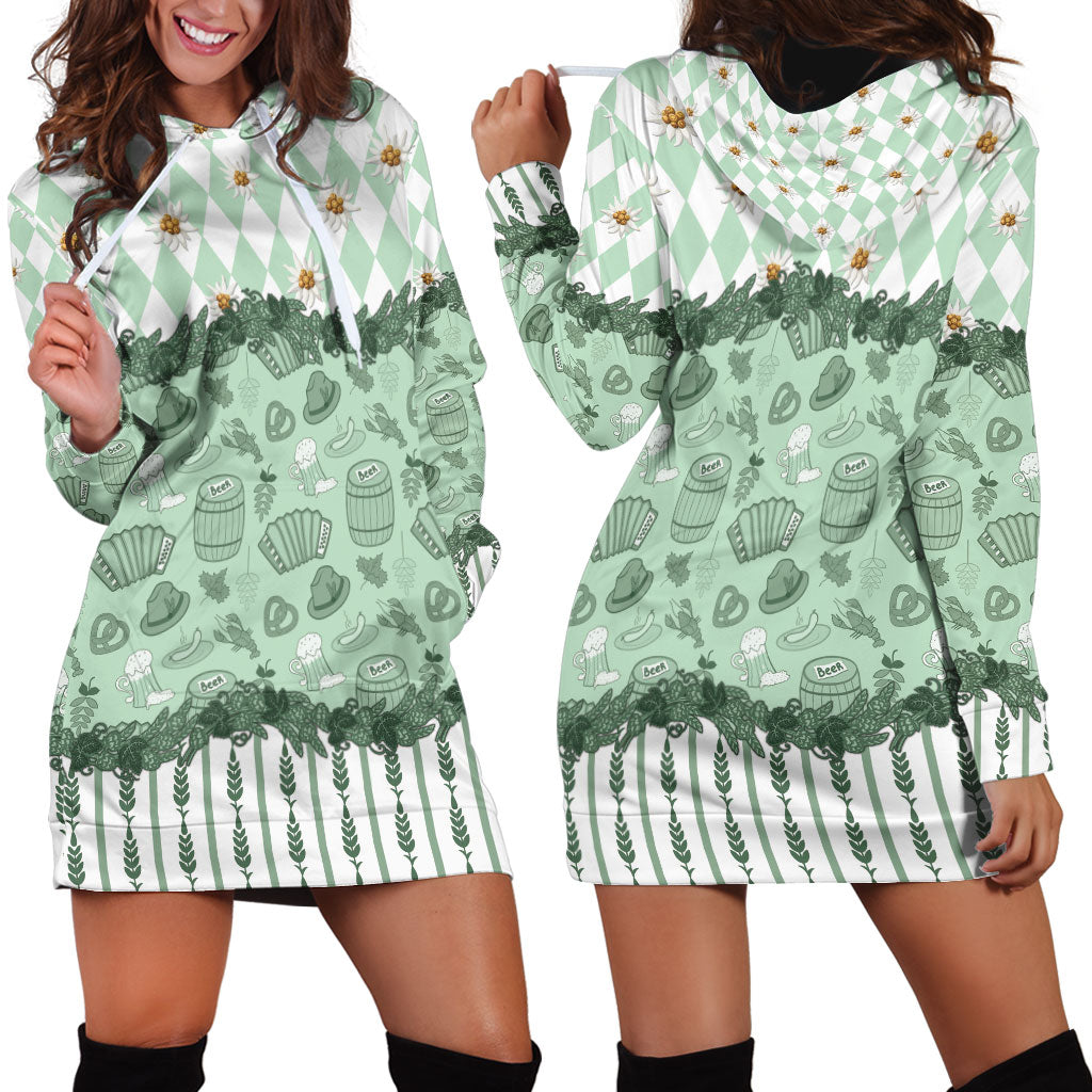 Oktoberfest Bavarian Heritage Hoodie Dress Edelweiss Beer Festival Green Pattern