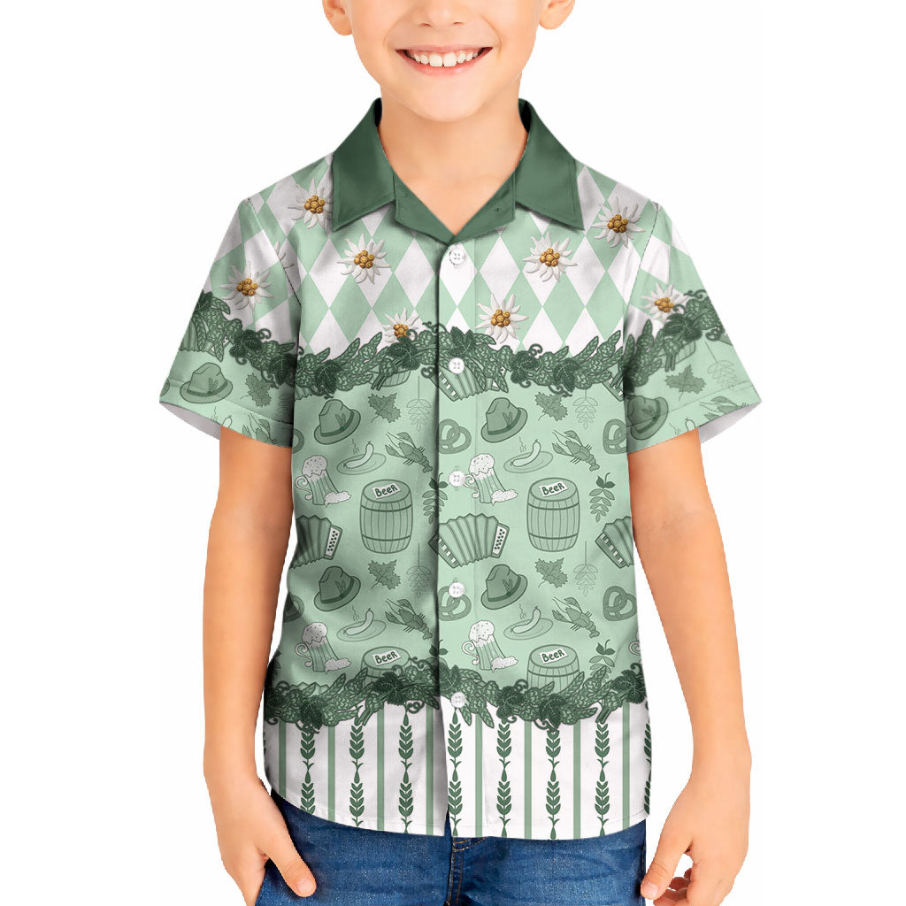 Oktoberfest Bavarian Heritage Kid Hawaiian Shirt Edelweiss Beer Festival Green Pattern