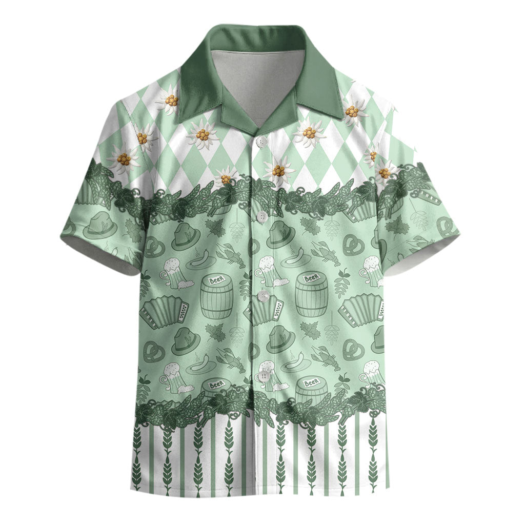 Oktoberfest Bavarian Heritage Kid Hawaiian Shirt Edelweiss Beer Festival Green Pattern