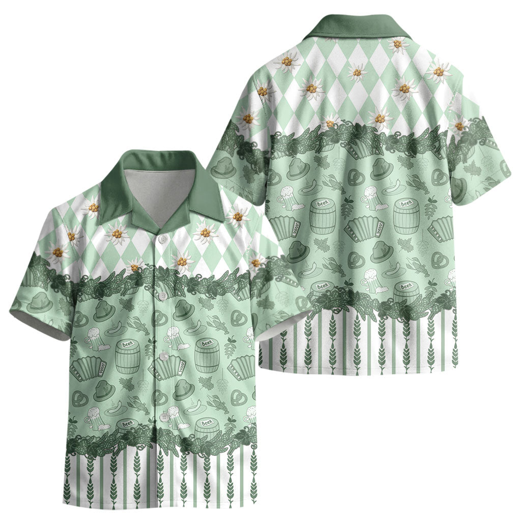 Oktoberfest Bavarian Heritage Kid Hawaiian Shirt Edelweiss Beer Festival Green Pattern