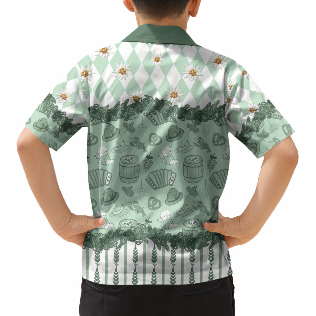 Oktoberfest Bavarian Heritage Kid Hawaiian Shirt Edelweiss Beer Festival Green Pattern