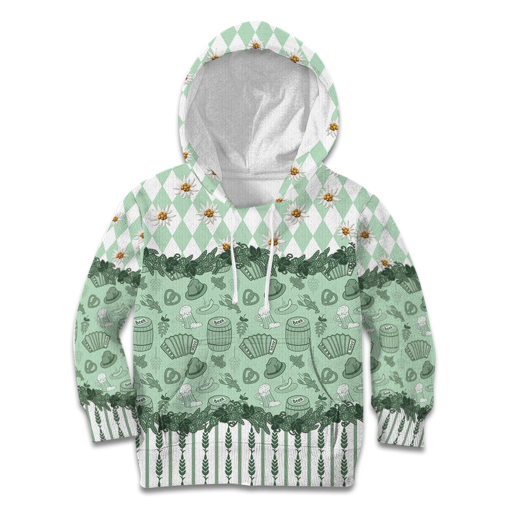 Oktoberfest Bavarian Heritage Kid Hoodie Edelweiss Beer Festival Green Pattern