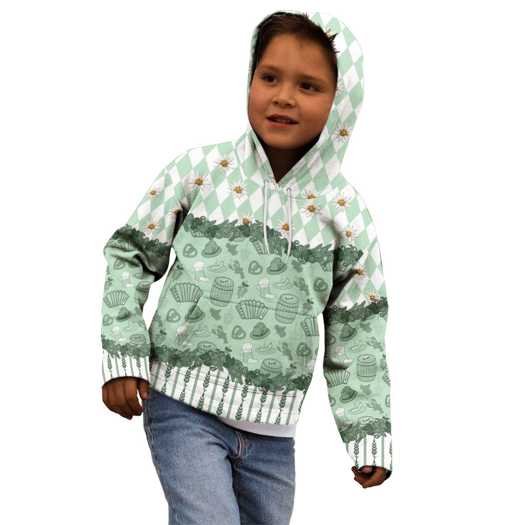 Oktoberfest Bavarian Heritage Kid Hoodie Edelweiss Beer Festival Green Pattern