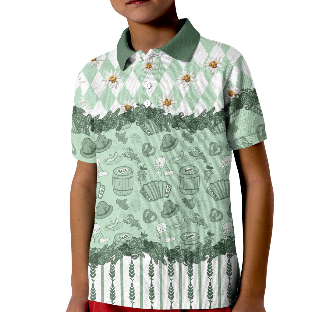 Oktoberfest Bavarian Heritage Kid Polo Shirt Edelweiss Beer Festival Green Pattern
