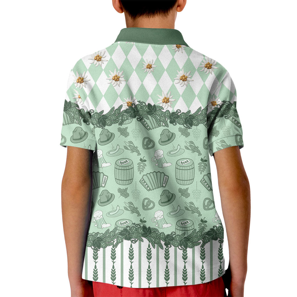 Oktoberfest Bavarian Heritage Kid Polo Shirt Edelweiss Beer Festival Green Pattern
