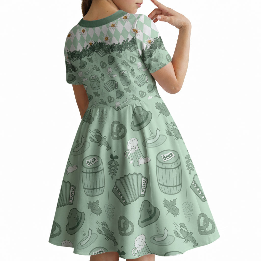 Oktoberfest Bavarian Heritage Kid Short Sleeve Dress Edelweiss Beer Festival Green Pattern