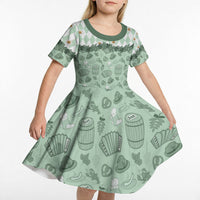 Oktoberfest Bavarian Heritage Kid Short Sleeve Dress Edelweiss Beer Festival Green Pattern