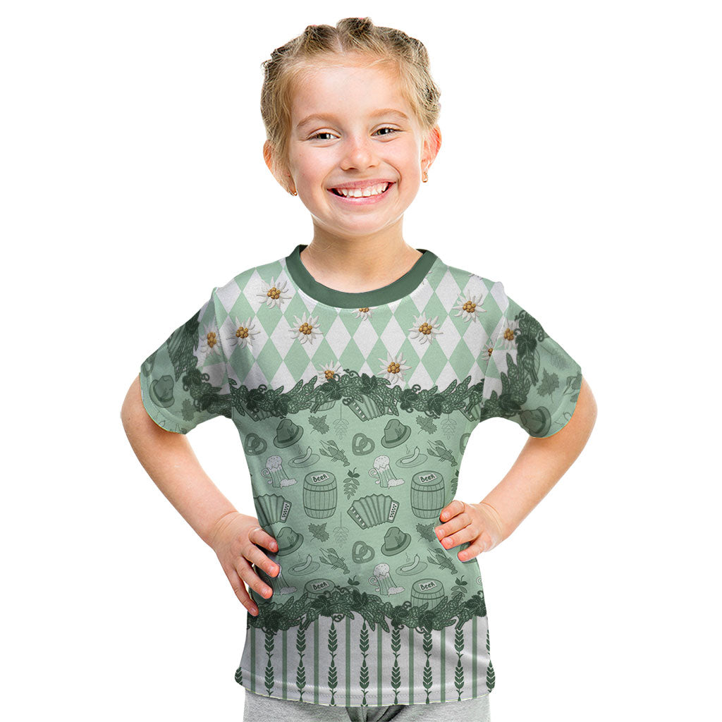 Oktoberfest Bavarian Heritage Kid T Shirt Edelweiss Beer Festival Green Pattern