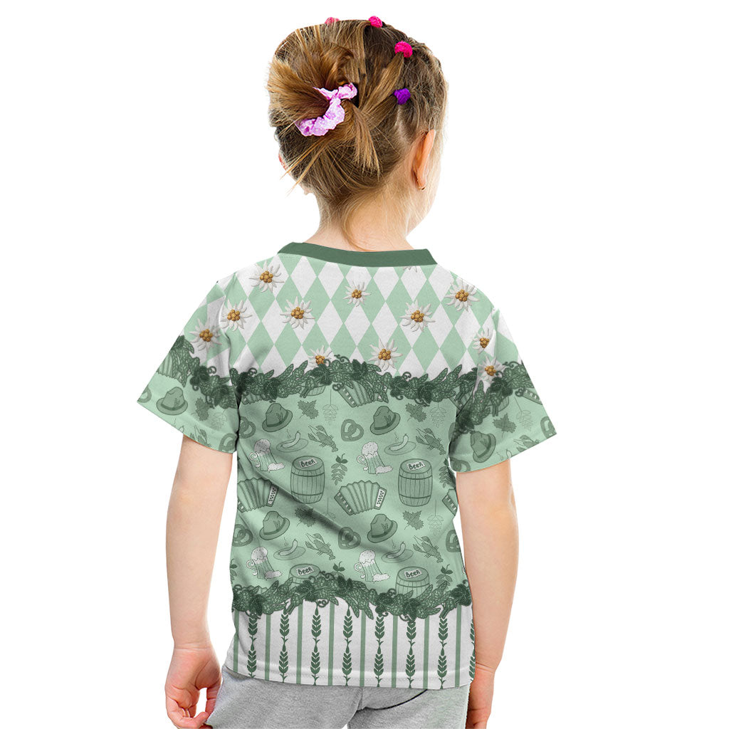 Oktoberfest Bavarian Heritage Kid T Shirt Edelweiss Beer Festival Green Pattern