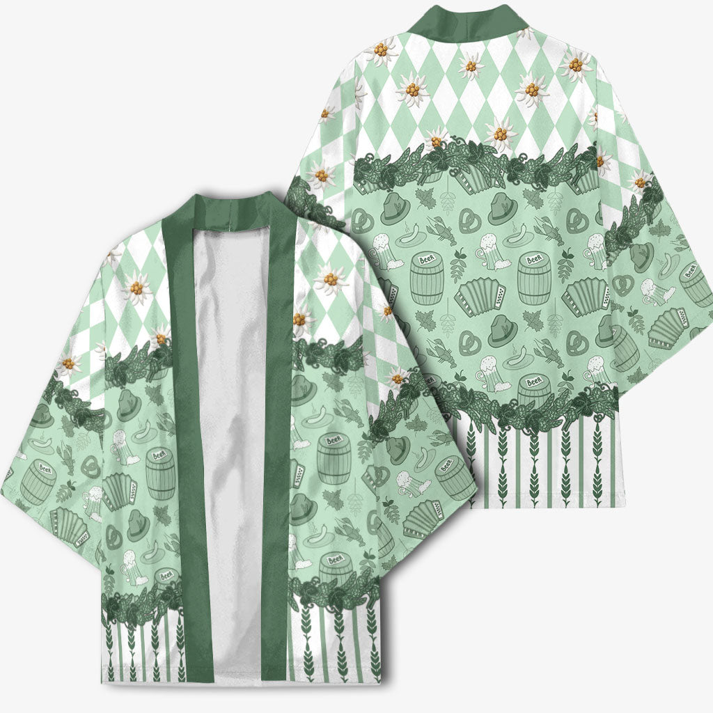 Oktoberfest Bavarian Heritage Kimono Edelweiss Beer Festival Green Pattern