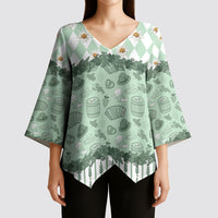 Oktoberfest Bavarian Heritage Kimono Sleeve Blouse Edelweiss Beer Festival Green Pattern