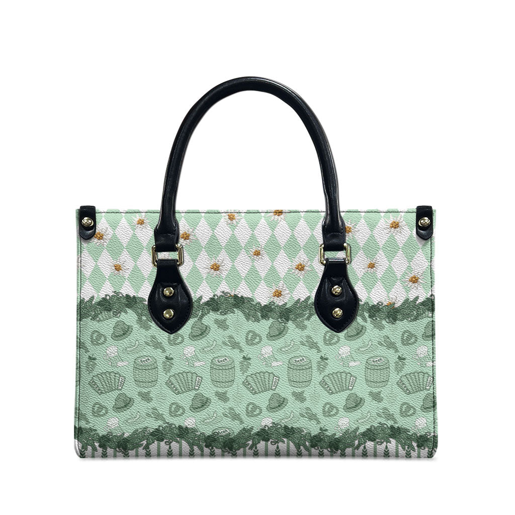 Oktoberfest Bavarian Heritage Leather Bag Edelweiss Beer Festival Green Pattern