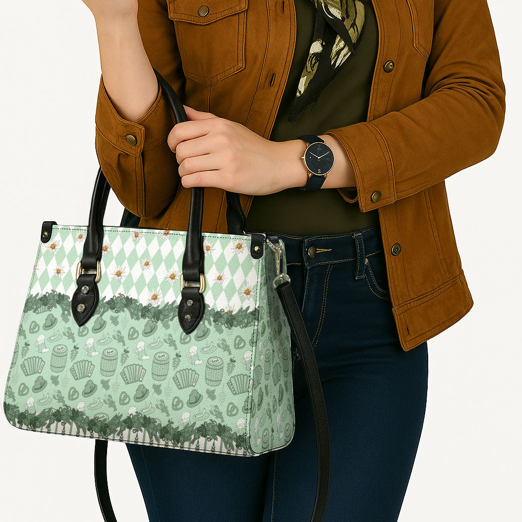 Oktoberfest Bavarian Heritage Leather Bag Edelweiss Beer Festival Green Pattern