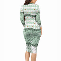 Oktoberfest Bavarian Heritage Long Sleeve Bodycon Dress Edelweiss Beer Festival Green Pattern