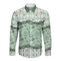 Oktoberfest Bavarian Heritage Long Sleeve Button Shirt Edelweiss Beer Festival Green Pattern