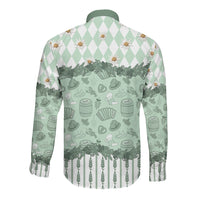 Oktoberfest Bavarian Heritage Long Sleeve Button Shirt Edelweiss Beer Festival Green Pattern
