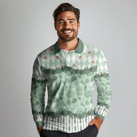 Oktoberfest Bavarian Heritage Long Sleeve Polo Shirt Edelweiss Beer Festival Green Pattern
