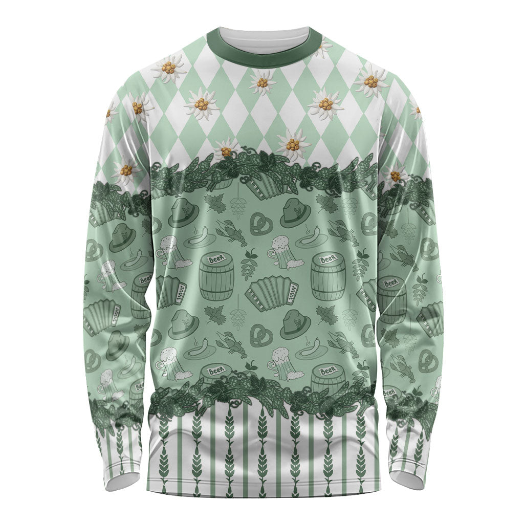 Oktoberfest Bavarian Heritage Long Sleeve Shirt Edelweiss Beer Festival Green Pattern