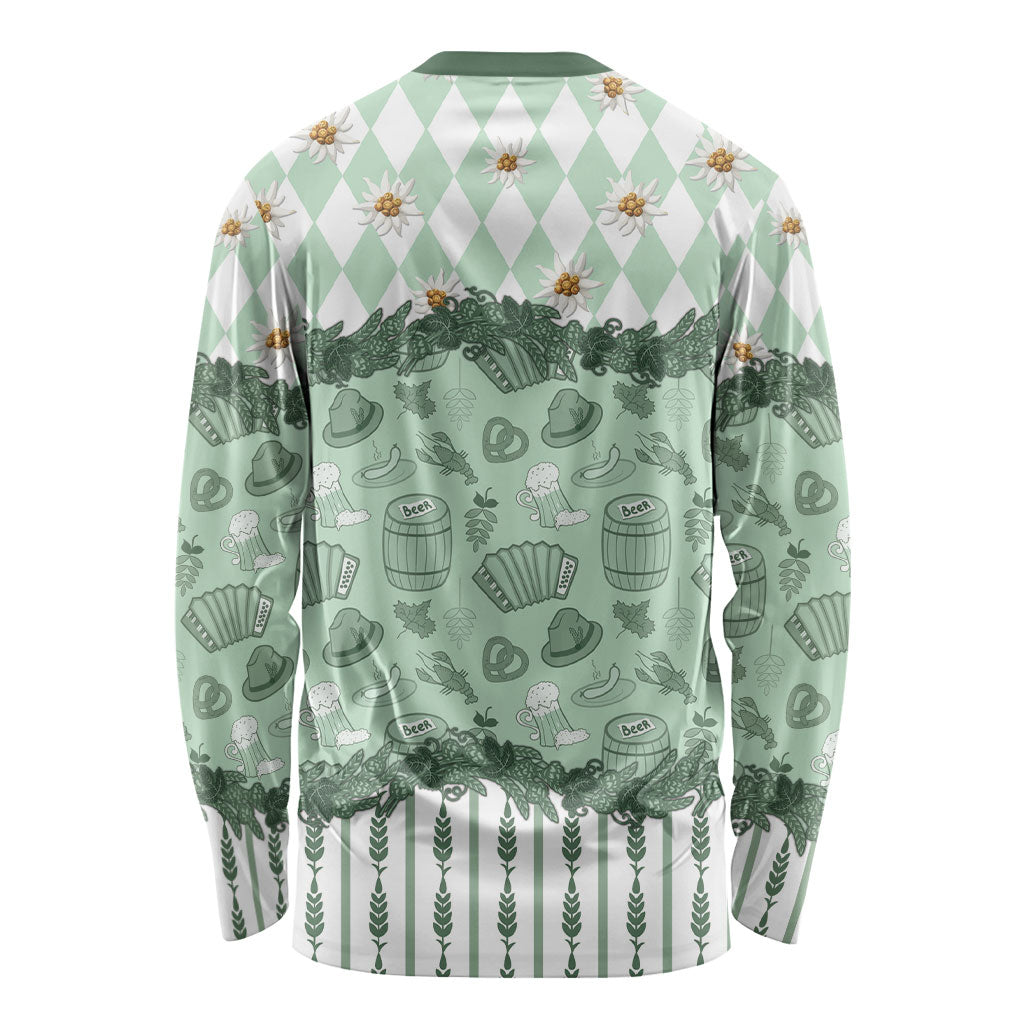Oktoberfest Bavarian Heritage Long Sleeve Shirt Edelweiss Beer Festival Green Pattern