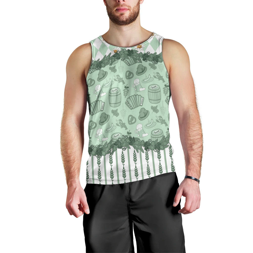 Oktoberfest Bavarian Heritage Men Tank Top Edelweiss Beer Festival Green Pattern