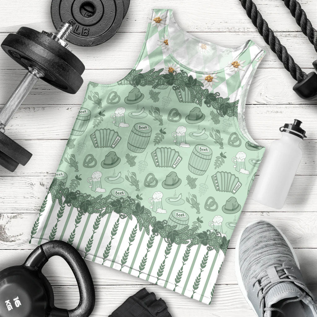 Oktoberfest Bavarian Heritage Men Tank Top Edelweiss Beer Festival Green Pattern