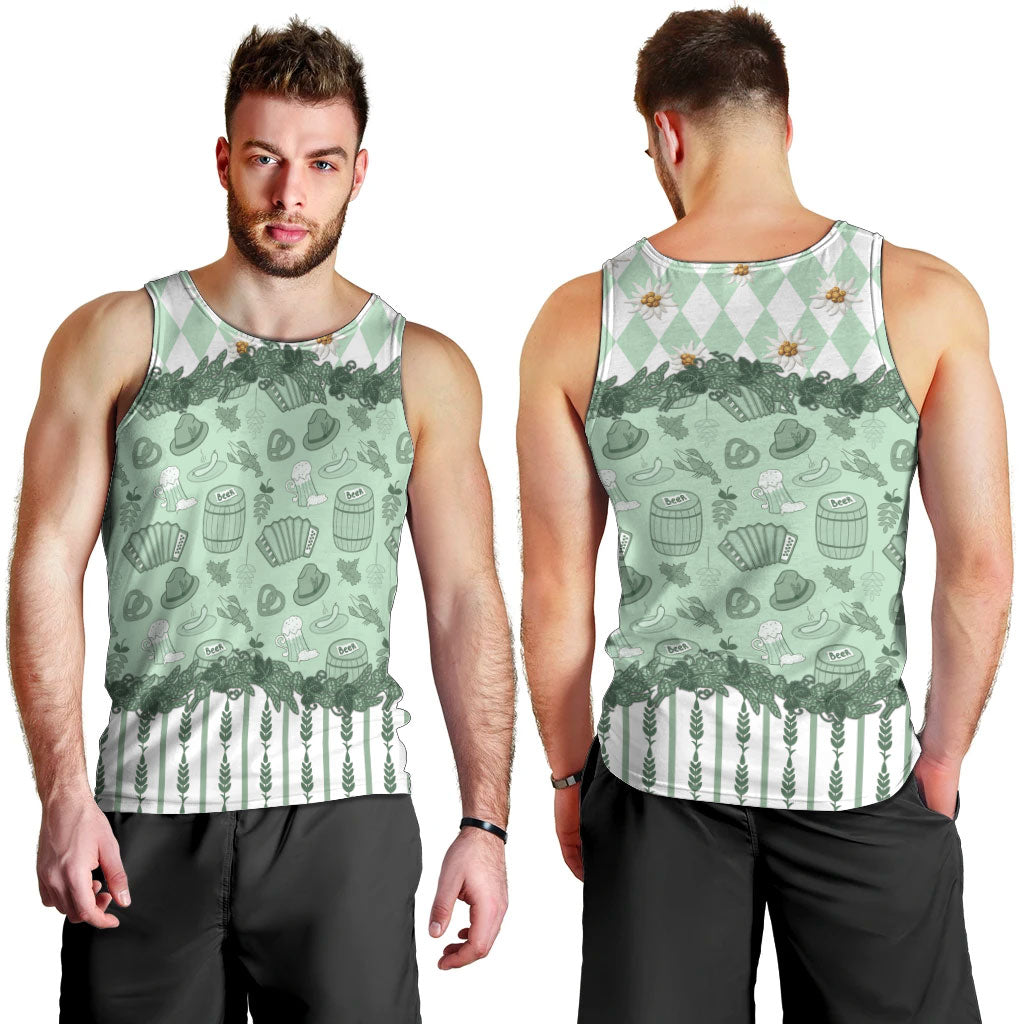 Oktoberfest Bavarian Heritage Men Tank Top Edelweiss Beer Festival Green Pattern