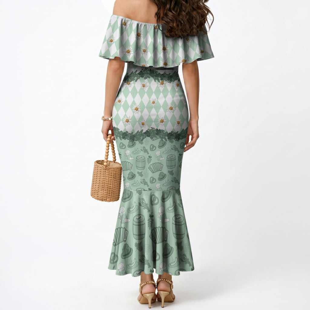 Oktoberfest Bavarian Heritage Mermaid Dress Edelweiss Beer Festival Green Pattern