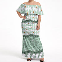 Oktoberfest Bavarian Heritage Off Shoulder Maxi Dress Edelweiss Beer Festival Green Pattern