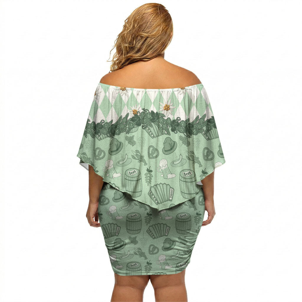 Oktoberfest Bavarian Heritage Off Shoulder Short Dress Edelweiss Beer Festival Green Pattern