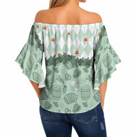 Oktoberfest Bavarian Heritage Off Shoulder Wrap Waist Top Edelweiss Beer Festival Green Pattern
