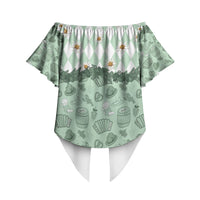 Oktoberfest Bavarian Heritage Off Shoulder Wrap Waist Top Edelweiss Beer Festival Green Pattern