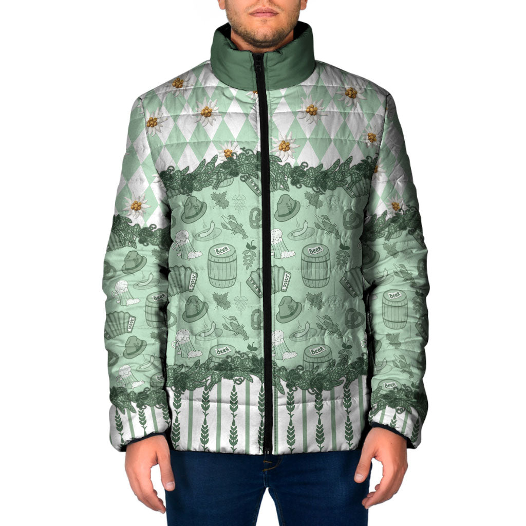 Oktoberfest Bavarian Heritage Padded Jacket Edelweiss Beer Festival Green Pattern