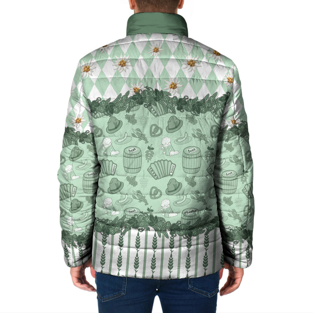 Oktoberfest Bavarian Heritage Padded Jacket Edelweiss Beer Festival Green Pattern
