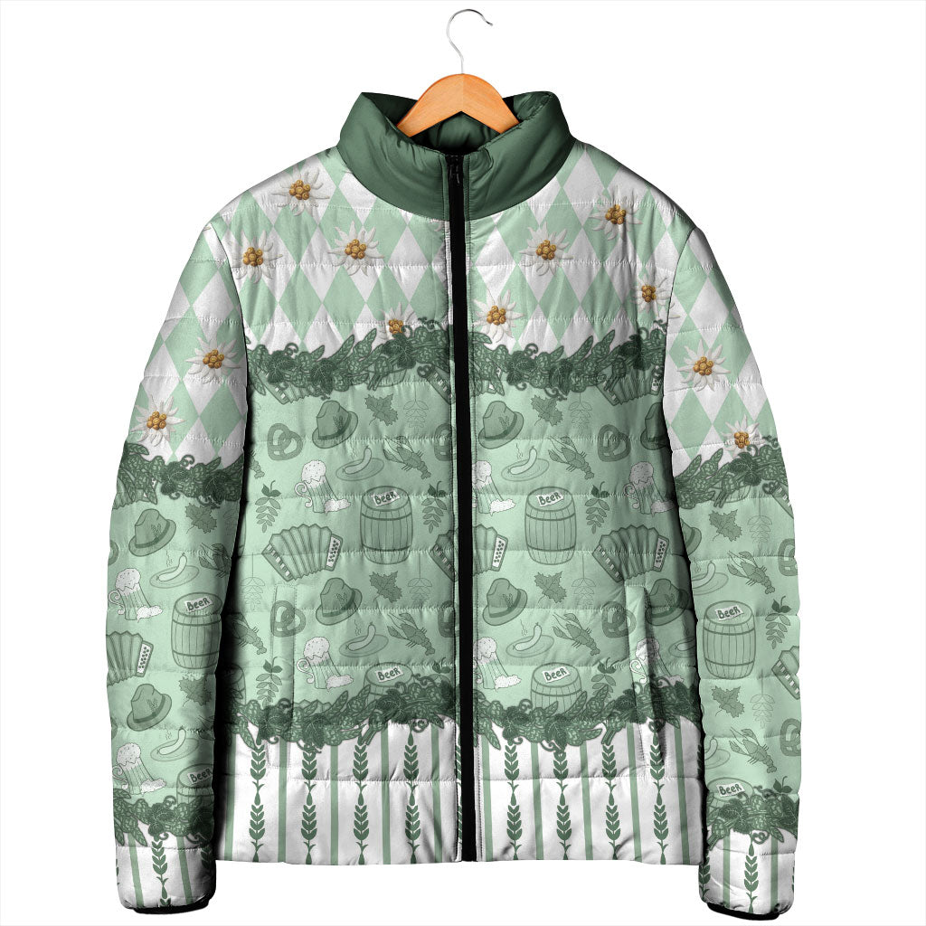 Oktoberfest Bavarian Heritage Padded Jacket Edelweiss Beer Festival Green Pattern