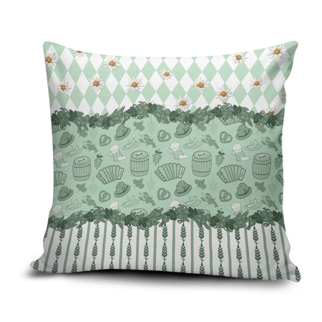 Oktoberfest Bavarian Heritage Pillow Cover Edelweiss Beer Festival Green Pattern