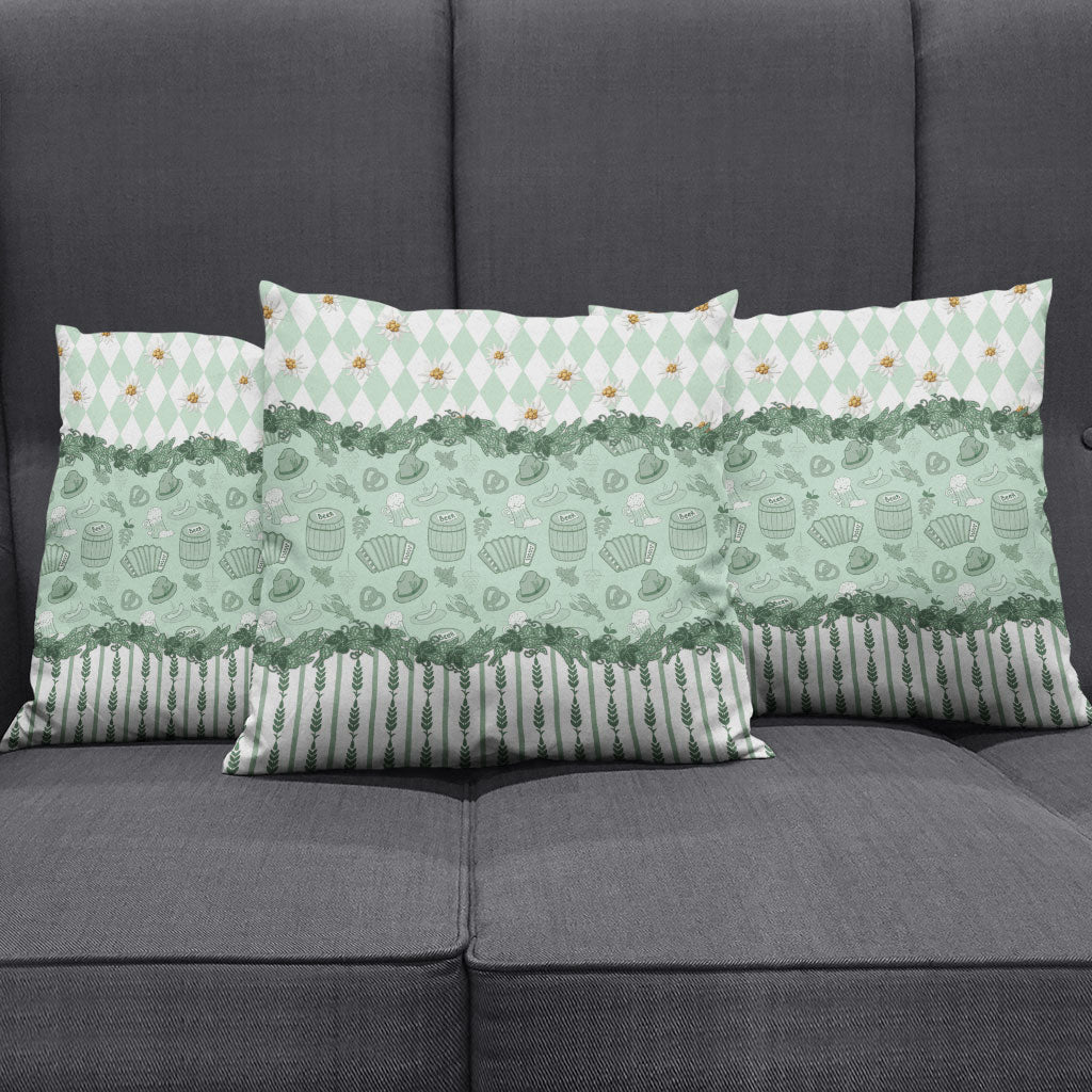 Oktoberfest Bavarian Heritage Pillow Cover Edelweiss Beer Festival Green Pattern