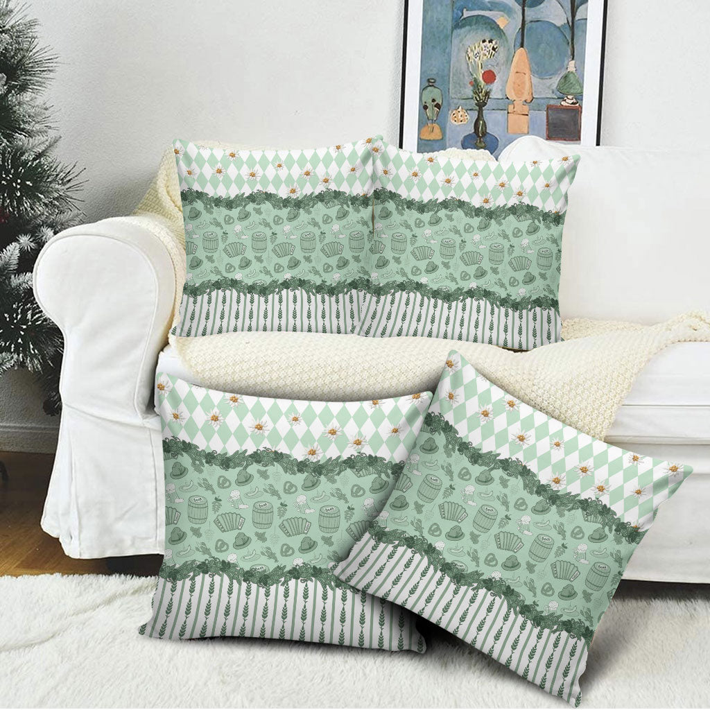Oktoberfest Bavarian Heritage Pillow Cover Edelweiss Beer Festival Green Pattern