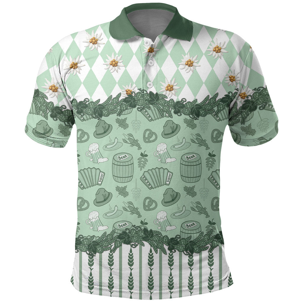 Oktoberfest Bavarian Heritage Polo Shirt Edelweiss Beer Festival Green Pattern