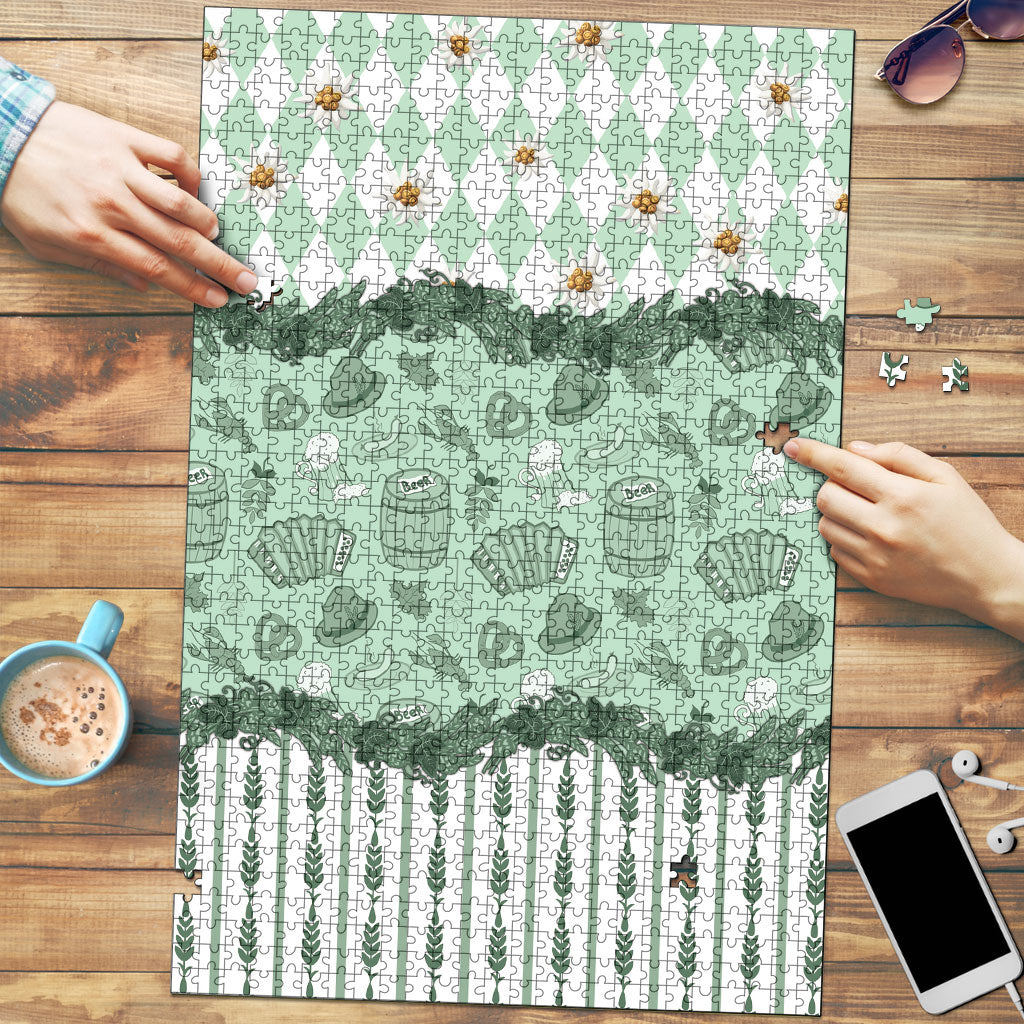 Oktoberfest Bavarian Heritage Puzzle Edelweiss Beer Festival Green Pattern
