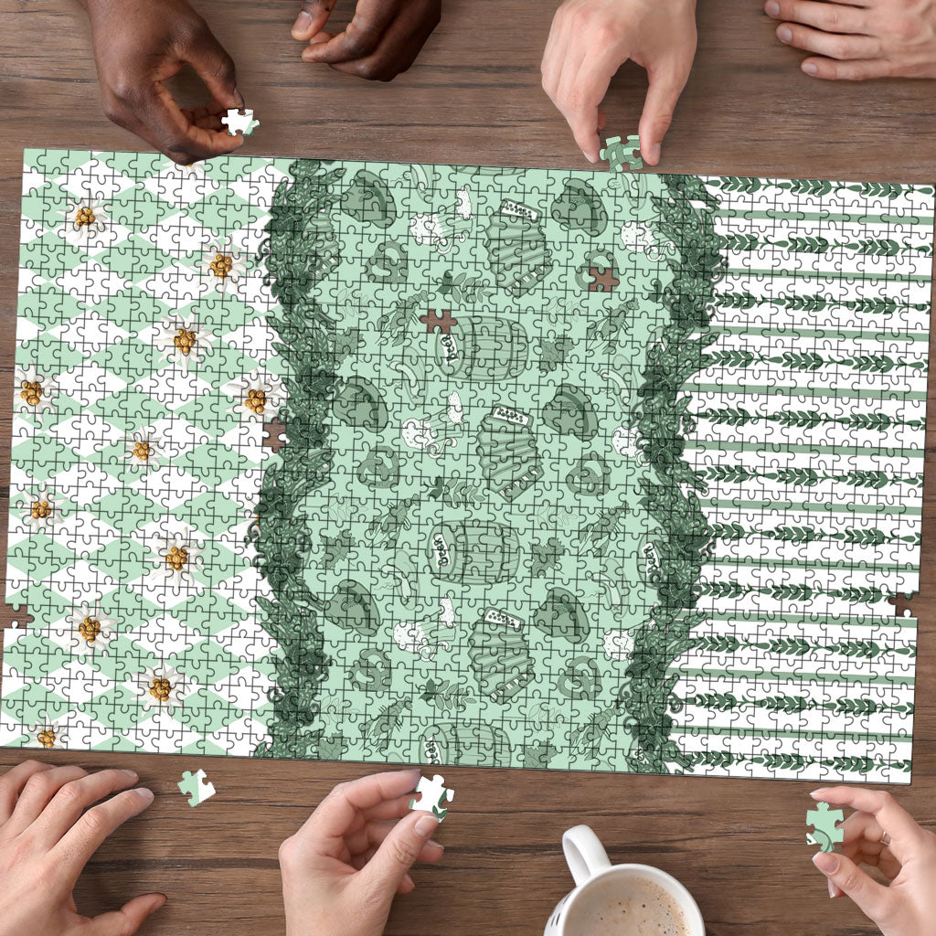 Oktoberfest Bavarian Heritage Puzzle Edelweiss Beer Festival Green Pattern