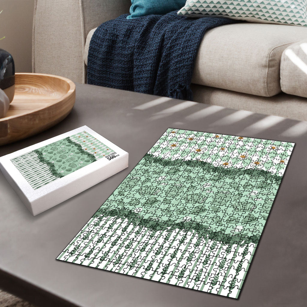 Oktoberfest Bavarian Heritage Puzzle Edelweiss Beer Festival Green Pattern