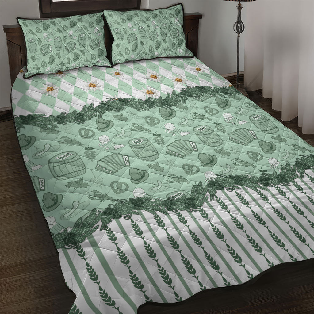 Oktoberfest Bavarian Heritage Quilt Bed Set Edelweiss Beer Festival Green Pattern