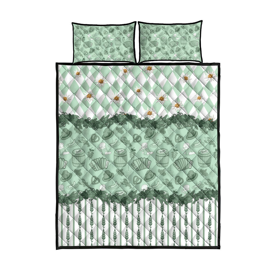 Oktoberfest Bavarian Heritage Quilt Bed Set Edelweiss Beer Festival Green Pattern