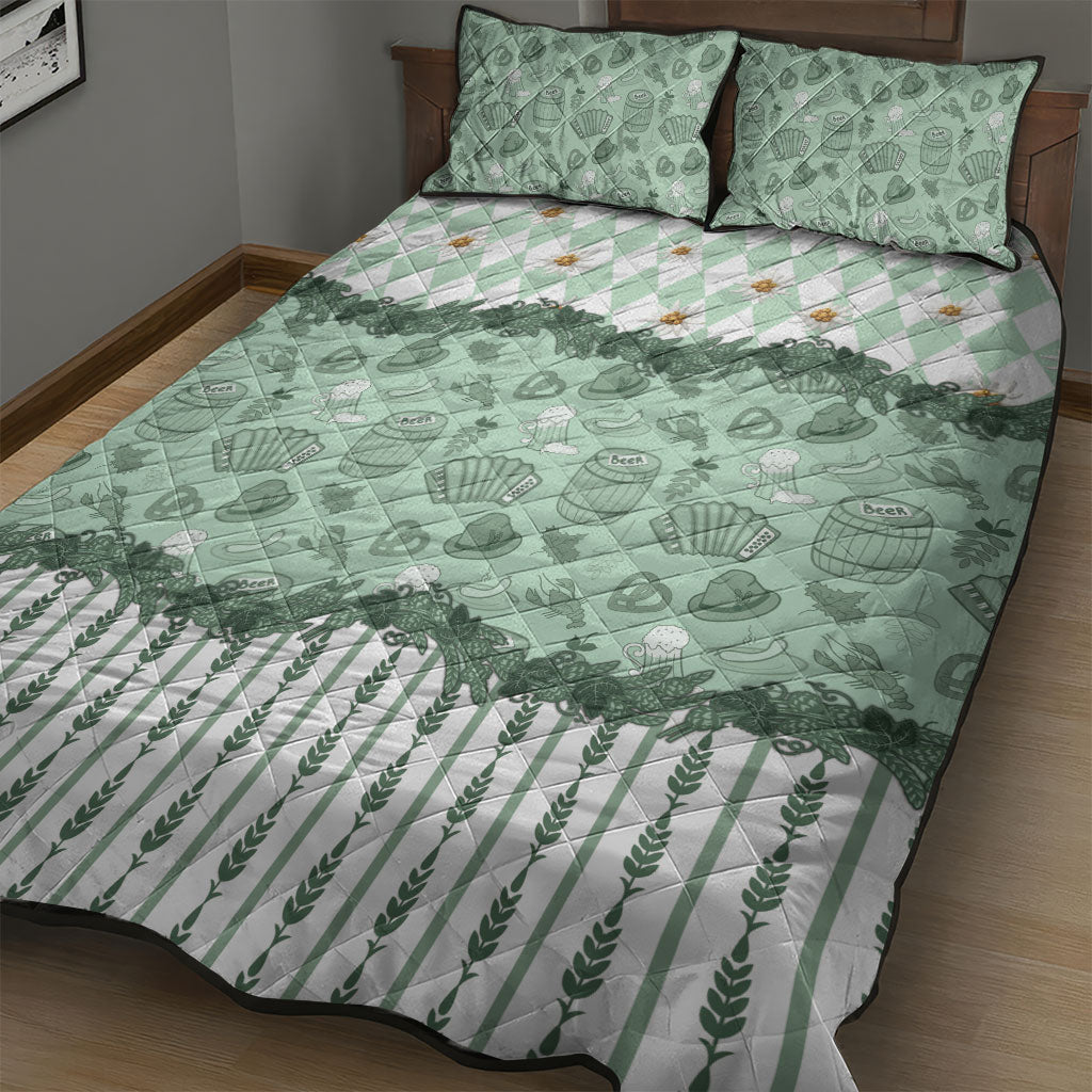 Oktoberfest Bavarian Heritage Quilt Bed Set Edelweiss Beer Festival Green Pattern