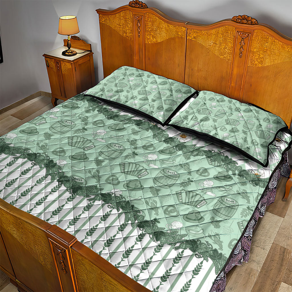 Oktoberfest Bavarian Heritage Quilt Bed Set Edelweiss Beer Festival Green Pattern